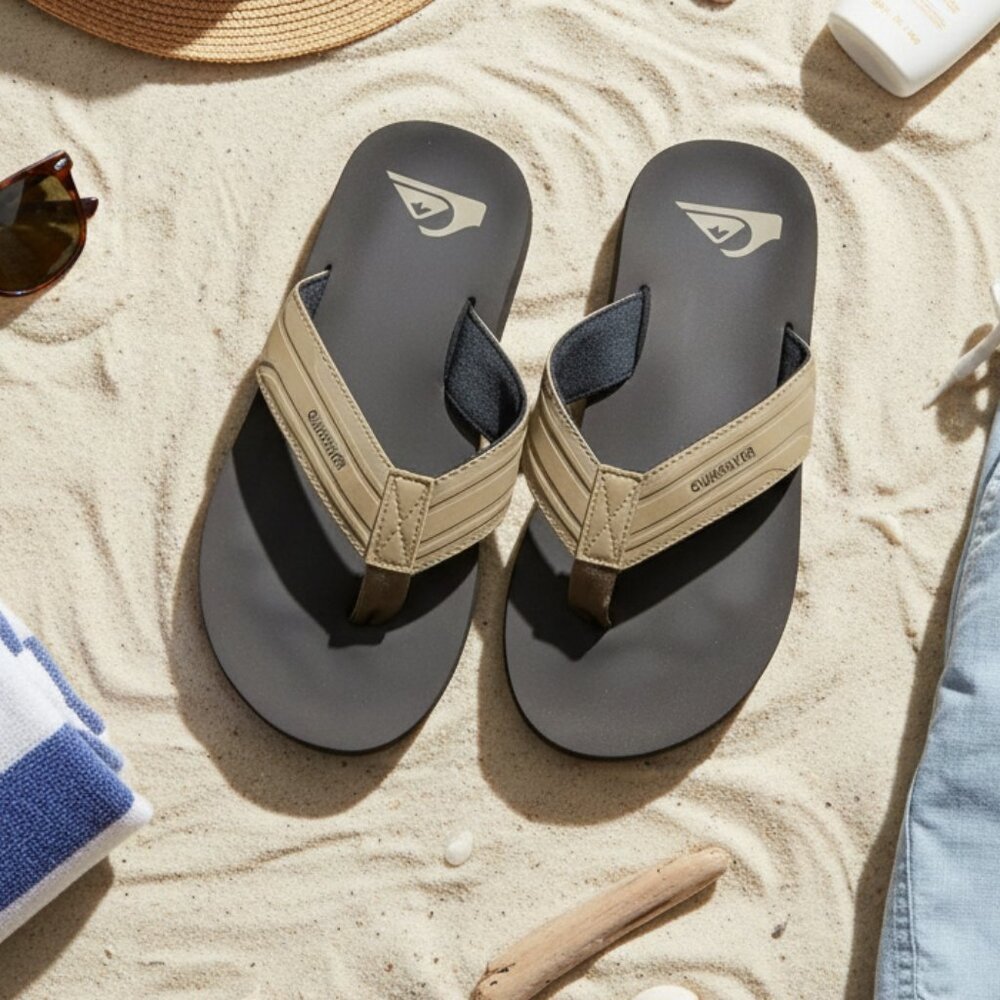 Quiksilver Men’s Carver Suede Flip Flops - Tan/Black - Size 8